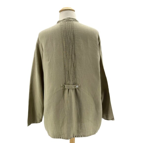 J. Jill Womens XL Top Linen Tunic Button Long Sleeve Tan Bohemian Hippie - Picture 5 of 8